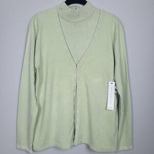 Mercer Street Studio Womens M Twin Set Sleeveless Sweater & Cardigan Green NWT